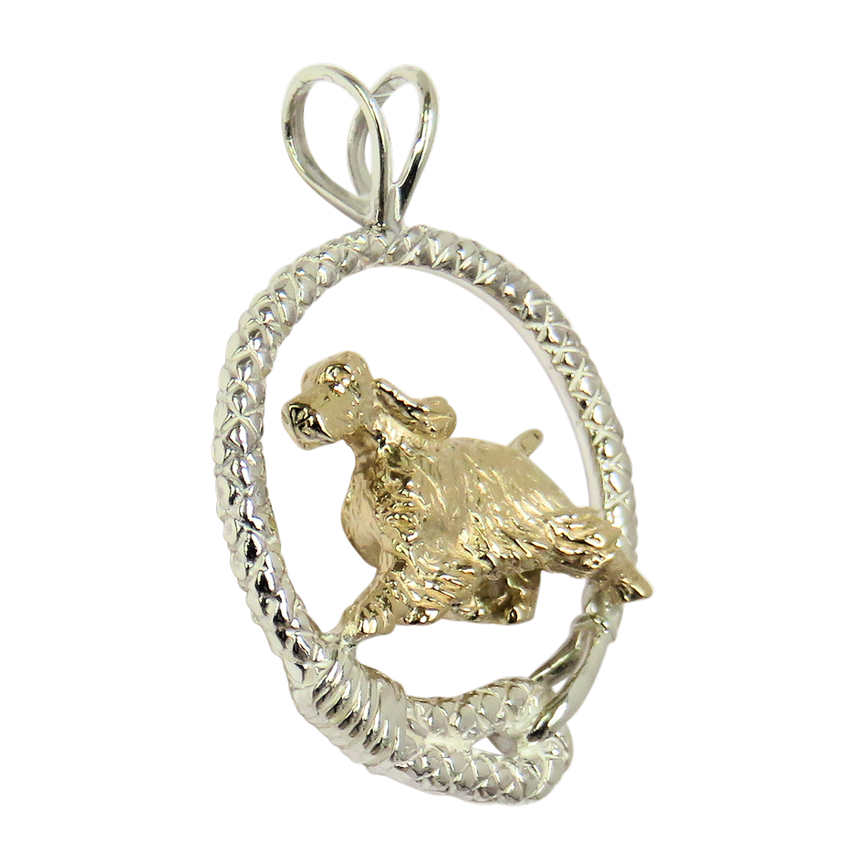 Solid 14K Gold English Springer Spaniel in Sterling Silver Leash Pendant