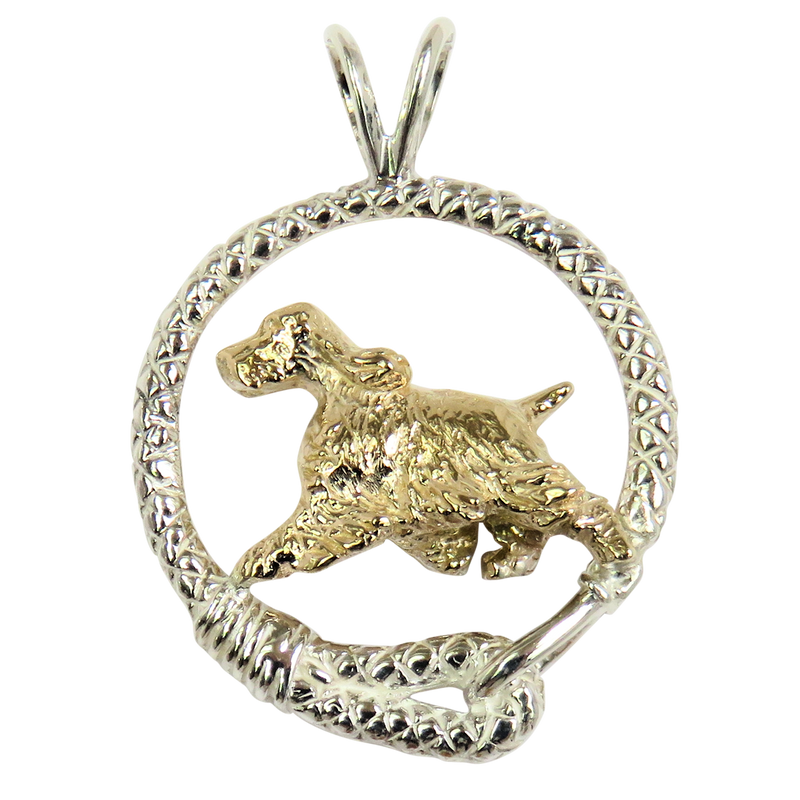 Solid 14K Gold English Springer Spaniel in Sterling Silver Leash Pendant