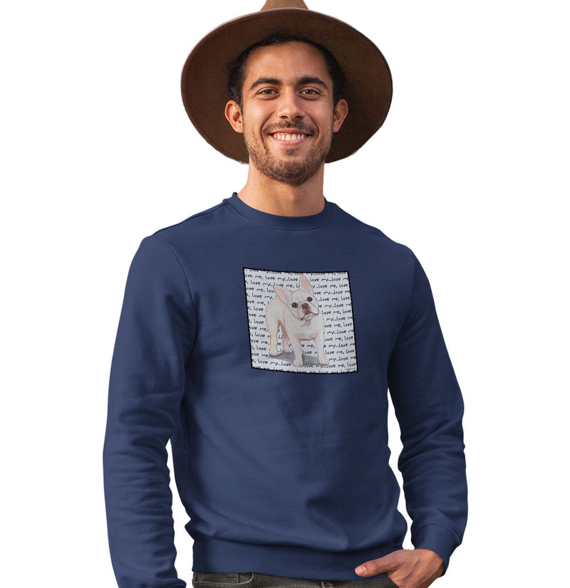 Cream French Bulldog Love Text - Adult Unisex Crewneck Sweatshirt