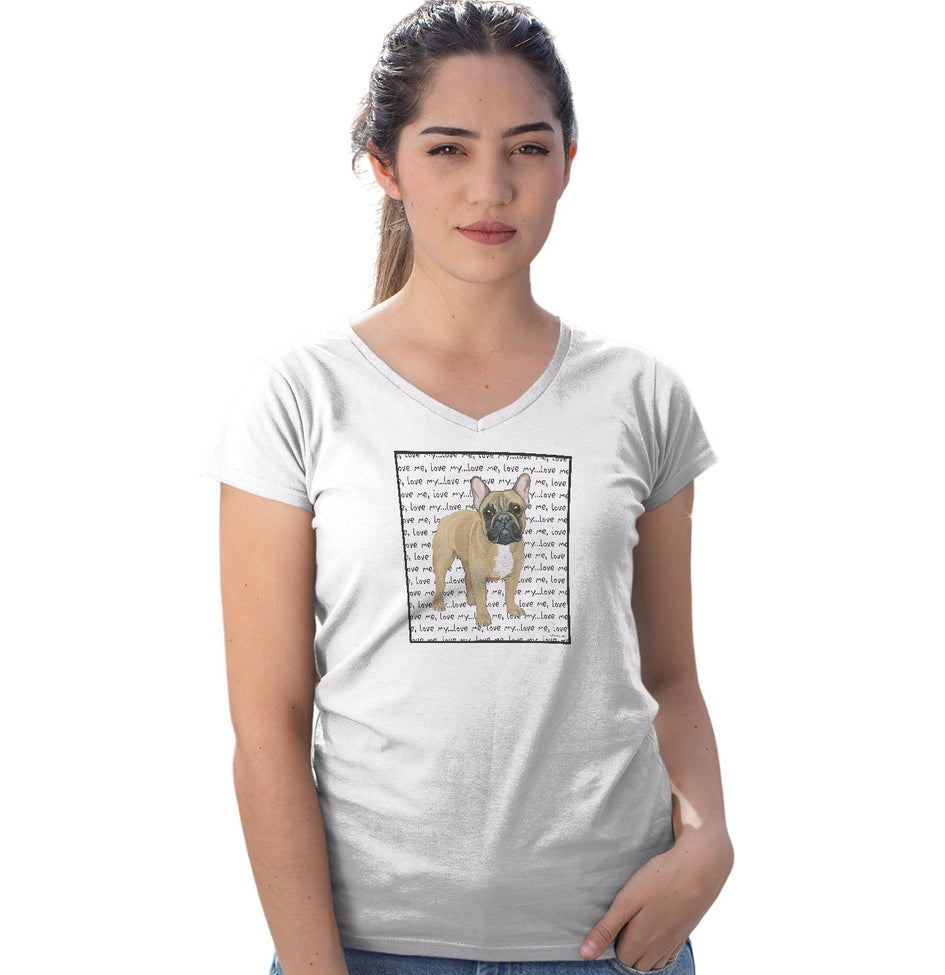 Fawn French Bulldog Love Text - Women's V-Neck T-Shirt