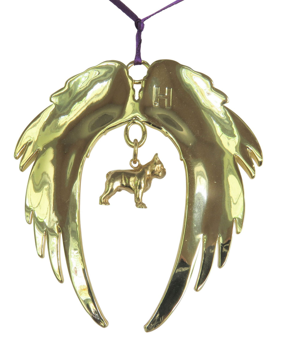 French Bulldog Gold Plated Holiday Angel Wing Ornament