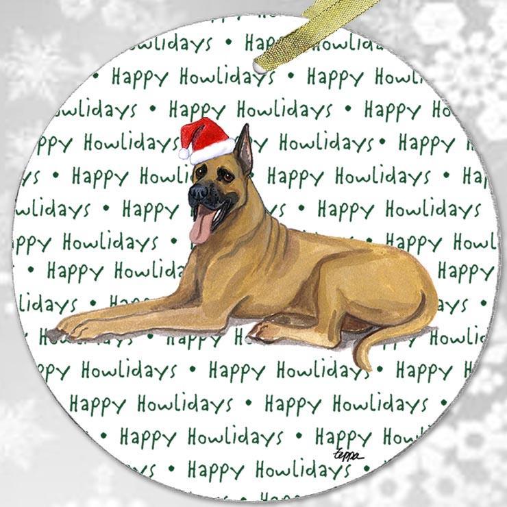 Great Dane, Fawn "Happy Howlidays" Ornament