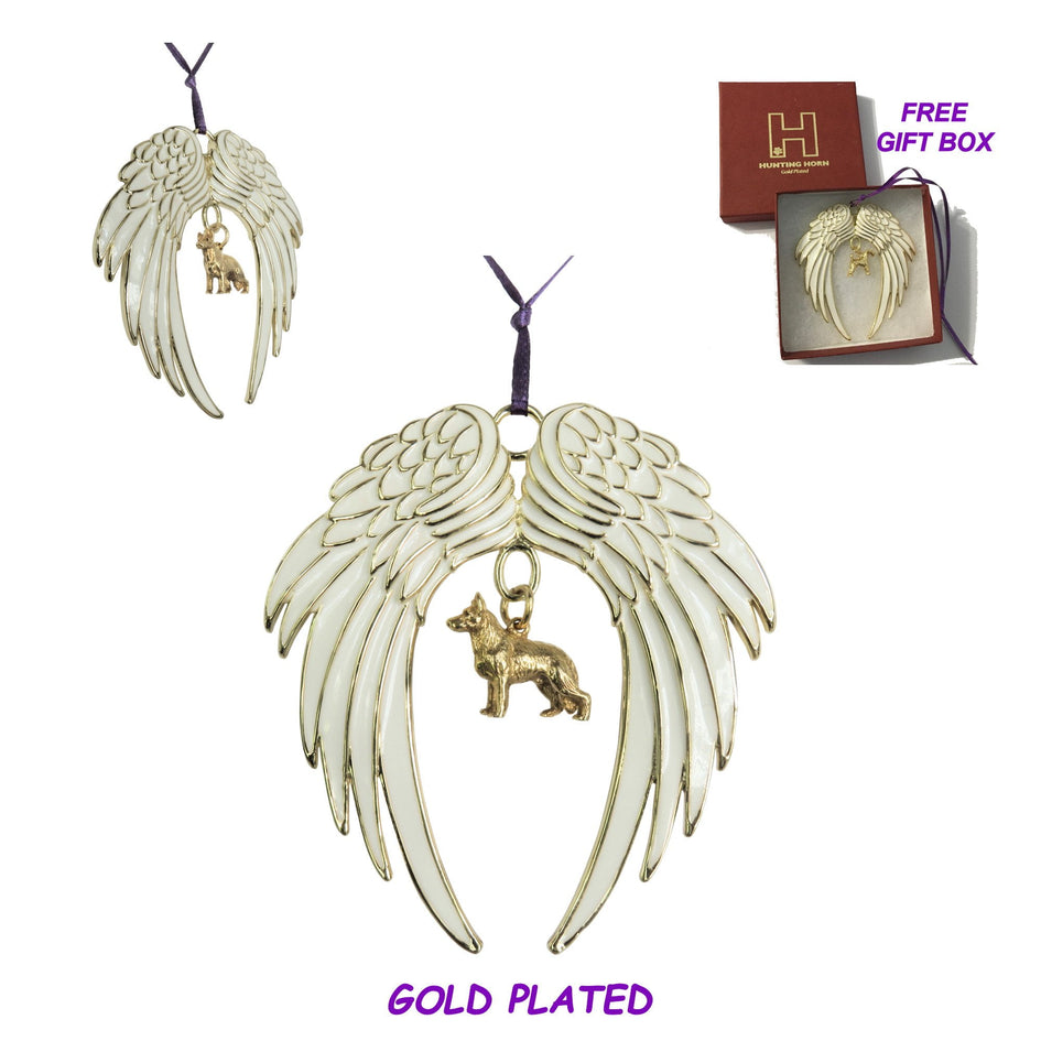 German Shepherd Gold Plated Holiday Angel Wing Ornament