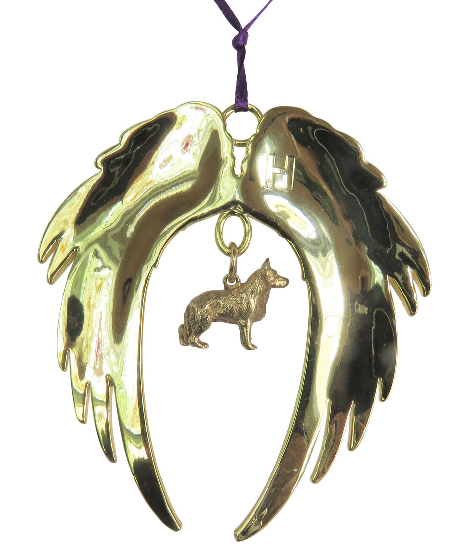 German Shepherd Gold Plated Holiday Angel Wing Ornament
