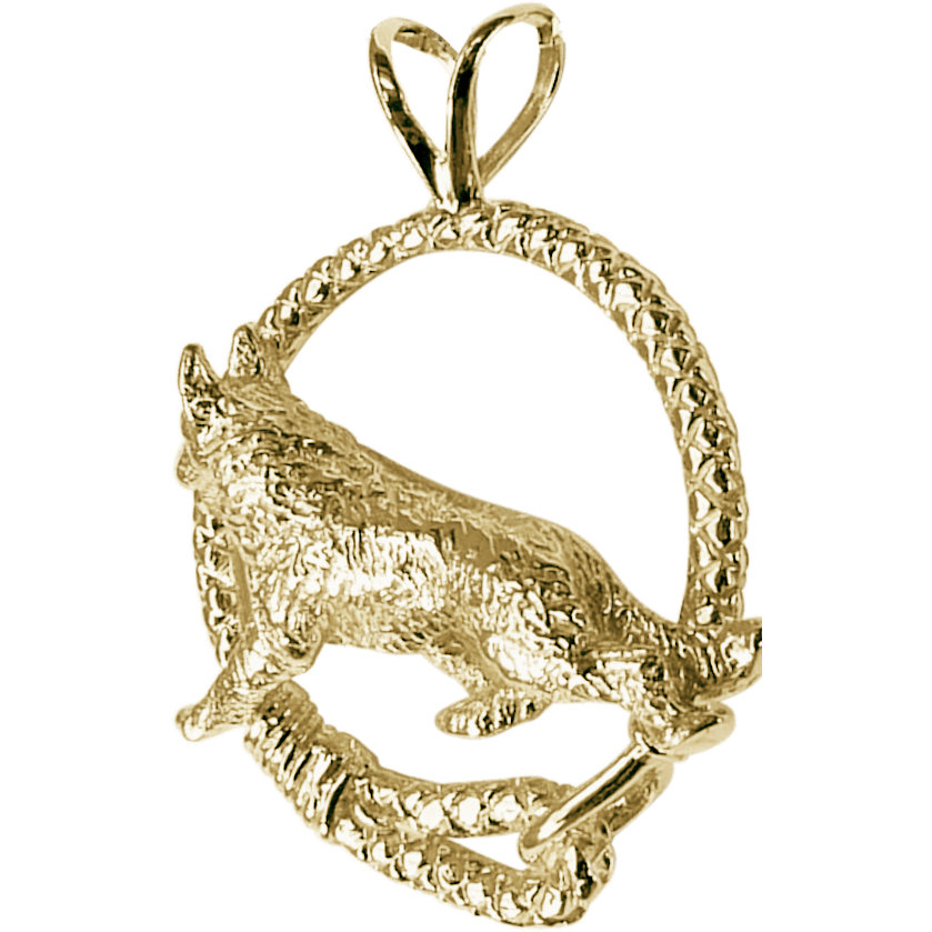 Solid 14K Gold German Shepherd Dog Leash Pendant