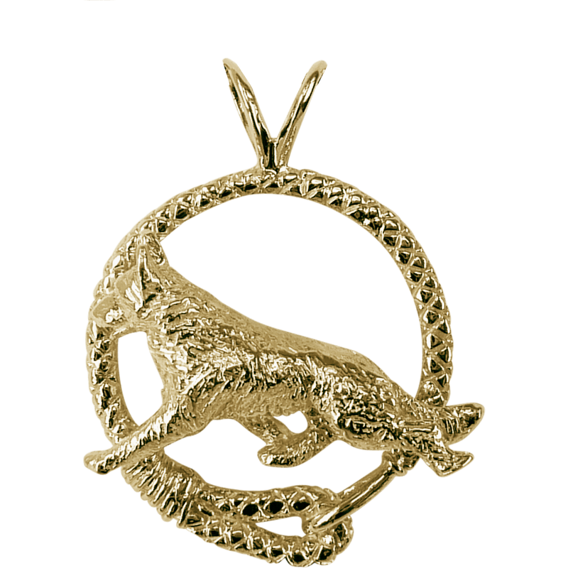 Solid 14K Gold German Shepherd Dog Leash Pendant