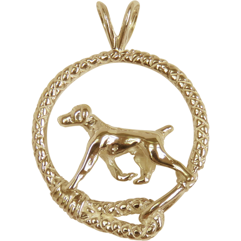 German Shorthaired Pointer Leash Solid 14K Gold  Pendant