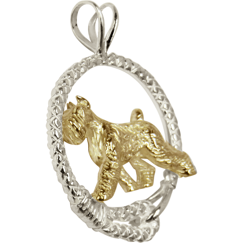 Giant Schnauzer -Solid 14K Gold and Sterling Silver Leash Pendant