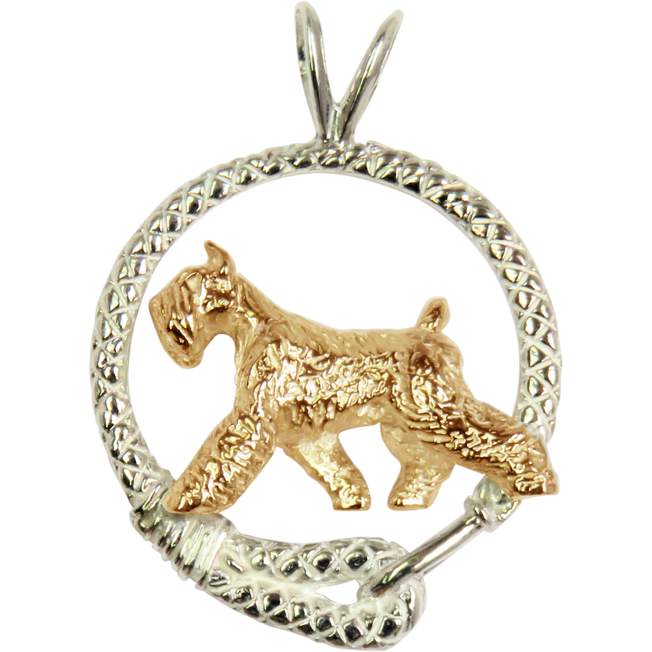Giant Schnauzer -Solid 14K Gold and Sterling Silver Leash Pendant