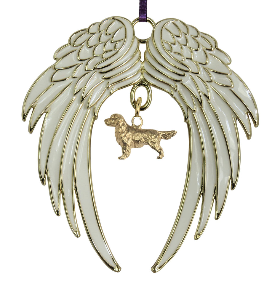 Golden Retriever Gold Plated Holiday Angel Wing Ornament