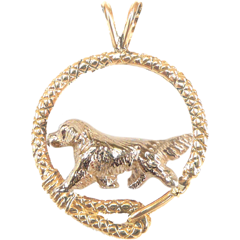 Solid 14K Gold Golden Retriever Leash Pendant