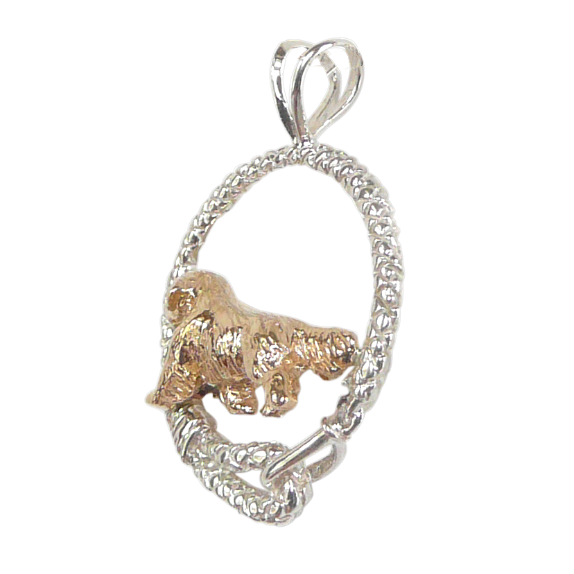 Solid 14K Gold Golden Retriever in Sterling Silver Leash Pendant
