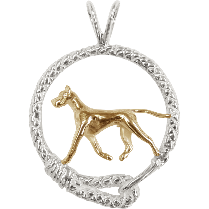 Solid 14K Gold Great Dane in Sterling Silver Leash Pendant