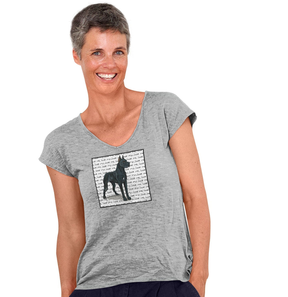 Great Dane (Cropped Ears) Love Text - Women's V-Neck T-Shirt