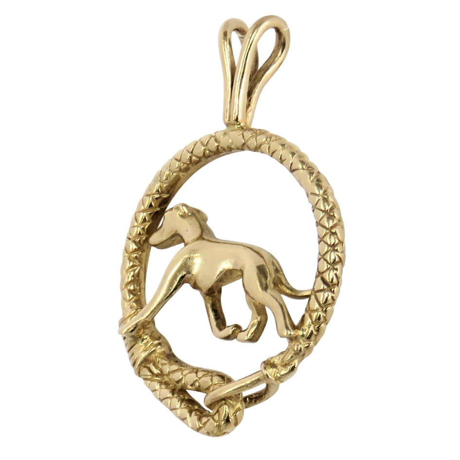 Solid 14K Gold Greyhound Leash Pendant