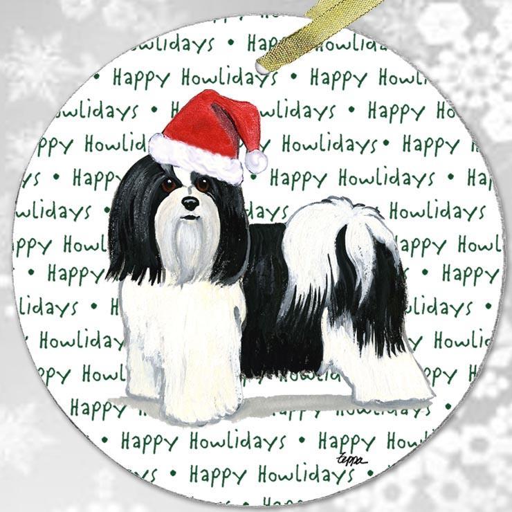 Havanese, Black and White "Happy Howlidays" Ornament