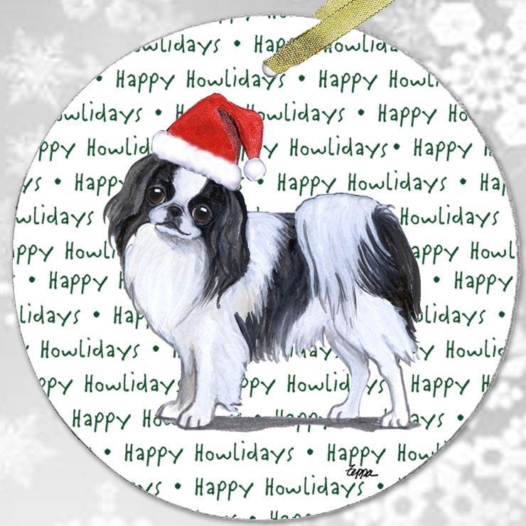 Japanese Chin, Black and White "Happy Howlidays" Ornament