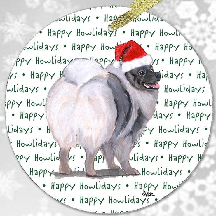 Keeshond "Happy Howlidays" Ornament