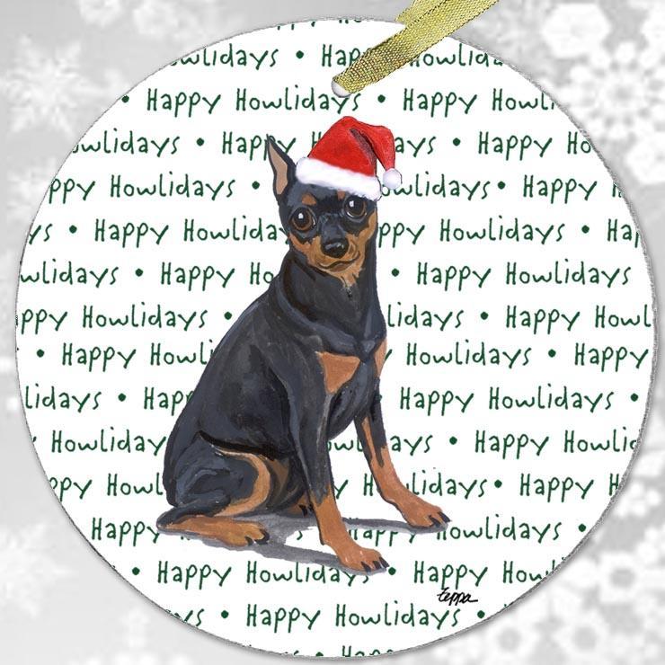 Miniature Pinscher,  Black and Tan "Happy Howlidays" Ornament