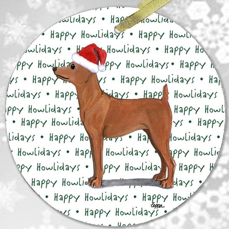 Miniature Pinscher Red "Happy Howlidays" Ornament