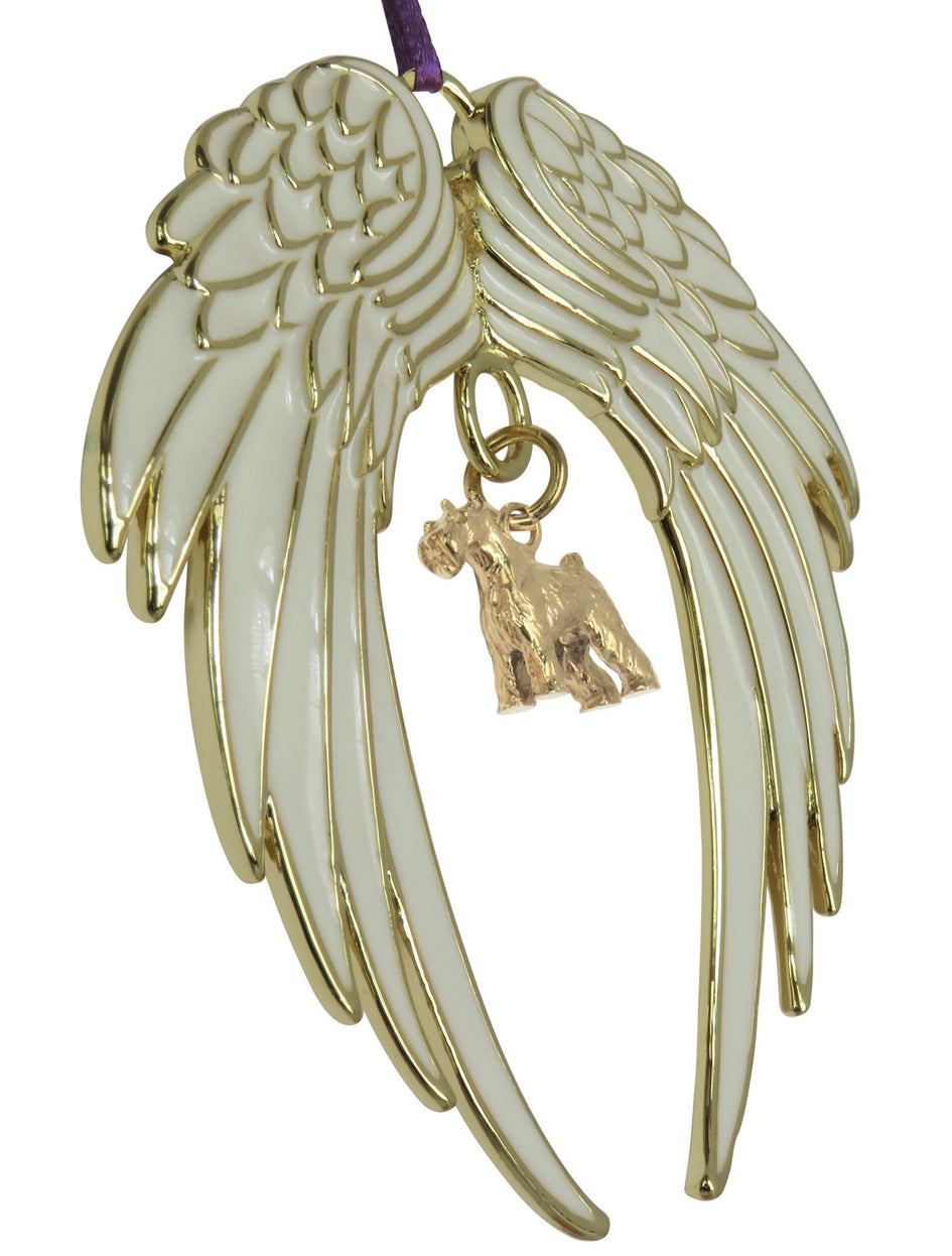 Miniature Schnauzer Gold Plated Holiday Angel Wing Ornament