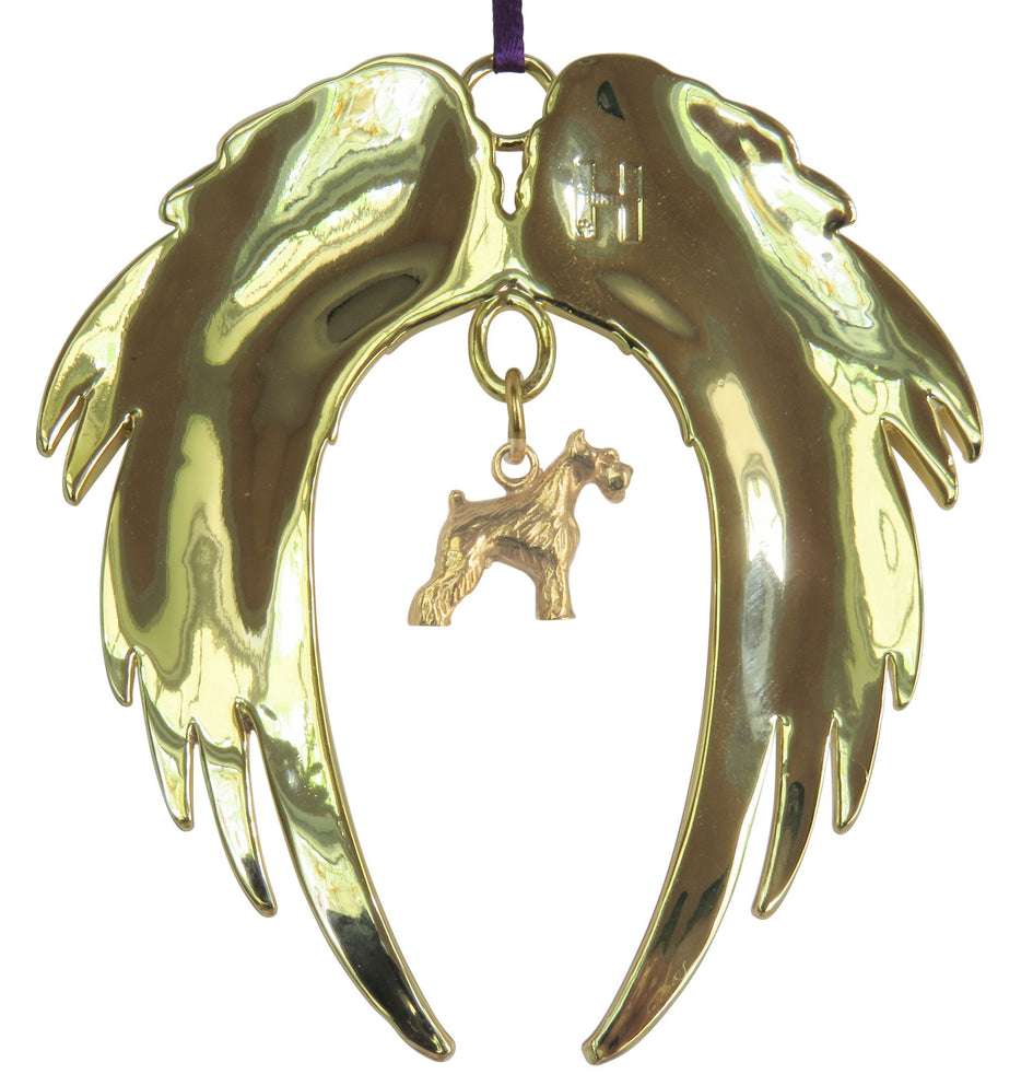 Miniature Schnauzer Gold Plated Holiday Angel Wing Ornament