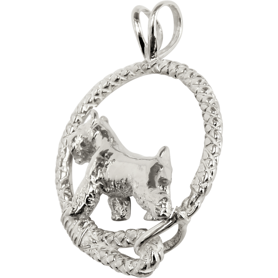 Miniature Schnauzer in Solid Sterling Silver Leash Pendant