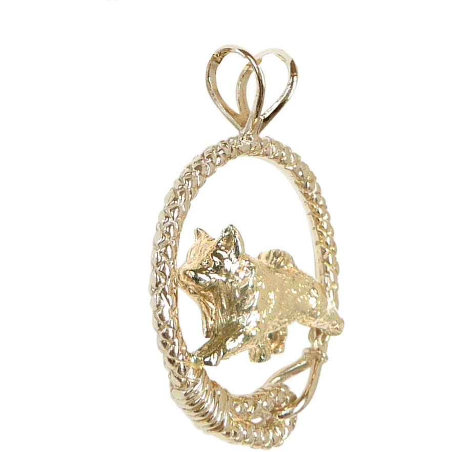 Solid 14K Gold Norwegian Elkhound Leash Pendant