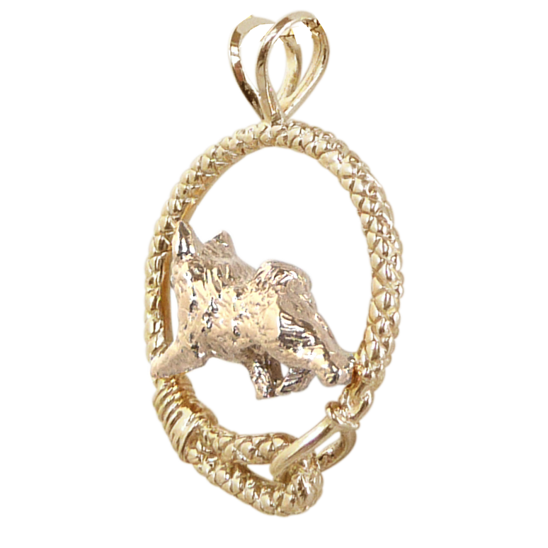 Solid 14K Gold Norwegian Elkhound Leash Pendant