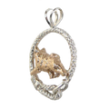 Solid 14K Gold Norwegian Elkhound in Sterling Silver Leash Pendant