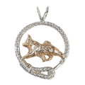 Solid 14K Gold Norwegian Elkhound in Sterling Silver Leash Pendant