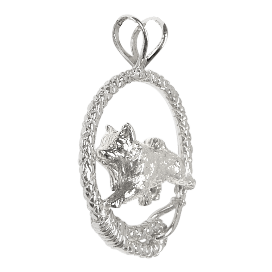 Norwegian Elkhound in Solid Sterling Silver Leash Pendant