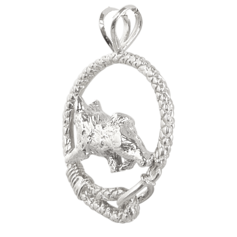 Norwegian Elkhound in Solid Sterling Silver Leash Pendant