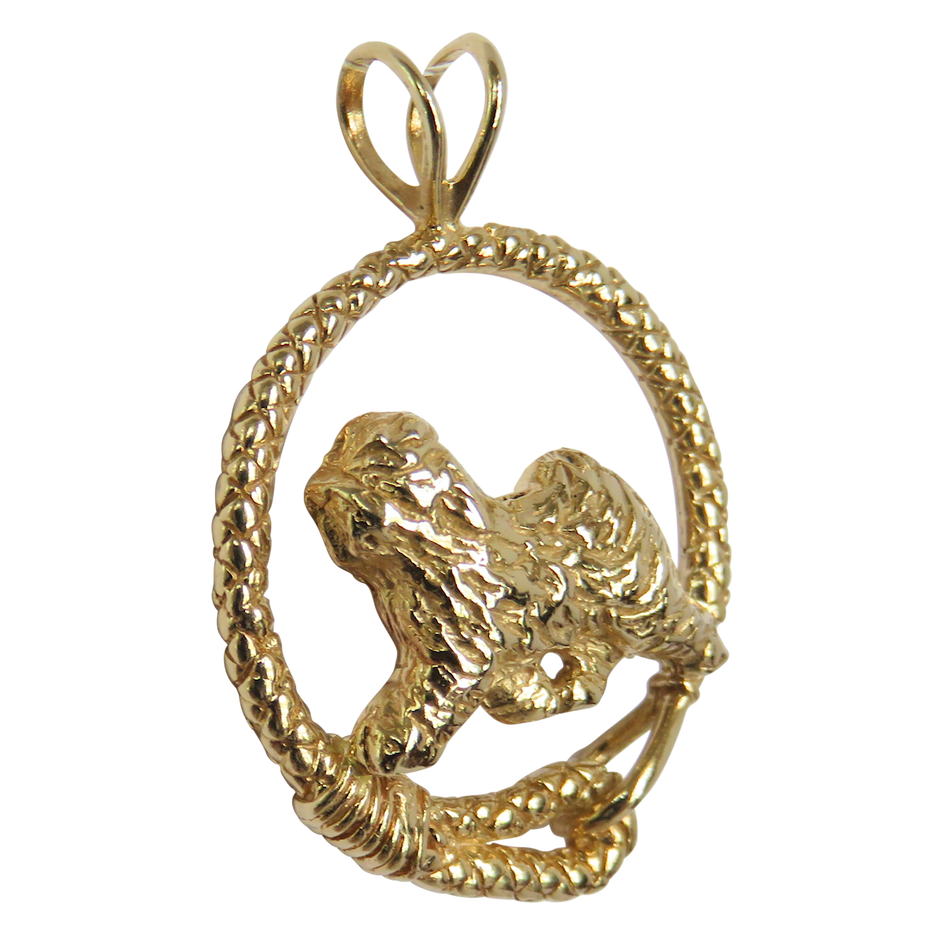 Solid 14K Gold Old English Sheepdog Leash Pendant