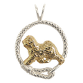 Solid 14K Gold Old English Sheepdog in Sterling Silver Leash Pendant