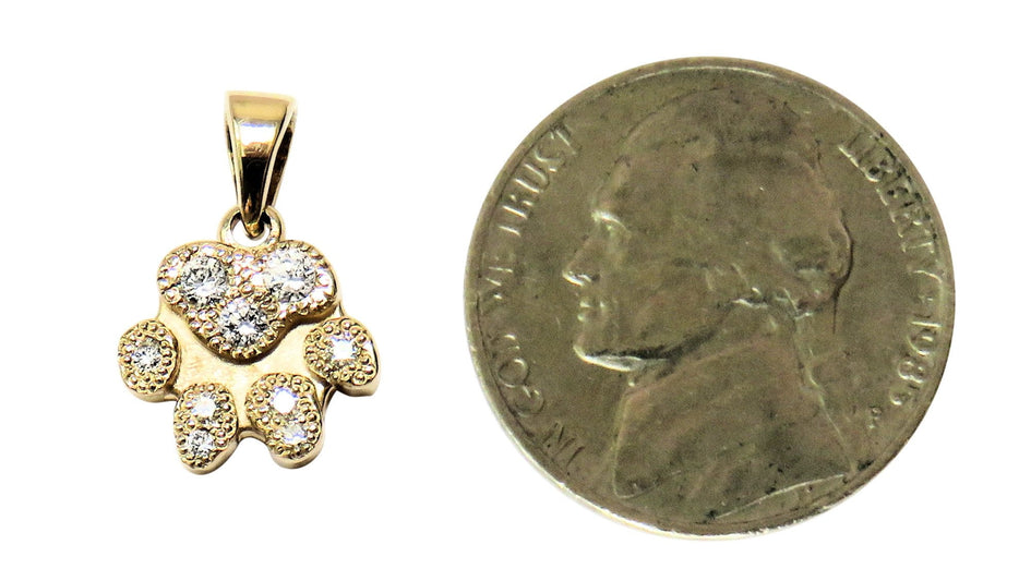 Solid 14K Gold Dog Paw Pave Pendant with Hand-Set Diamonds