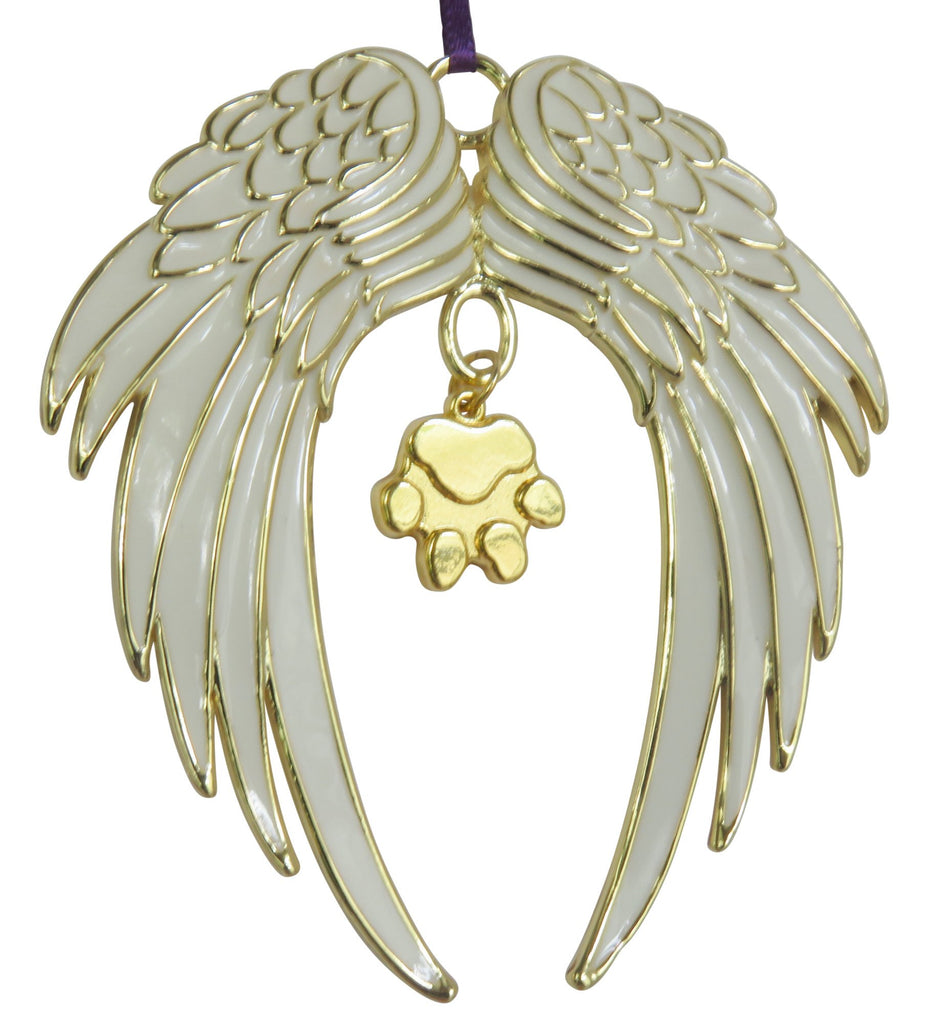 Dog Paw Gold Plated Holiday Angel Wing Ornament