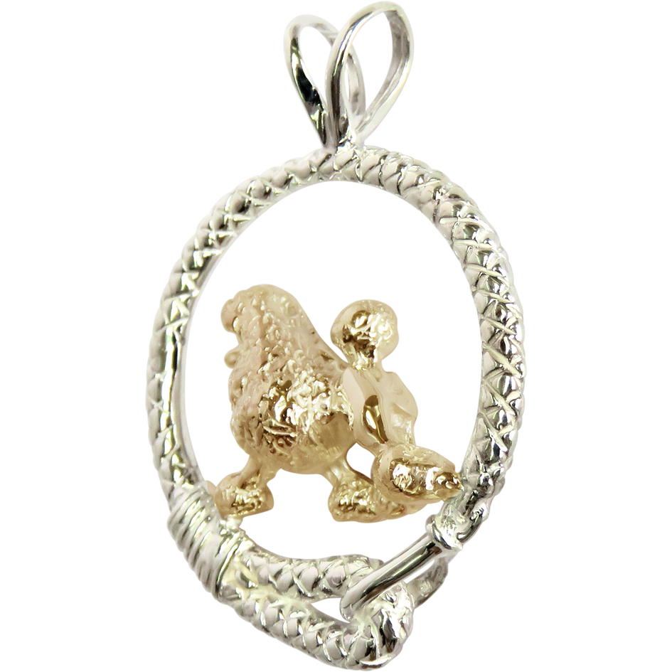 Solid 14K Gold Poodle in Sterling Silver Leash Pendant