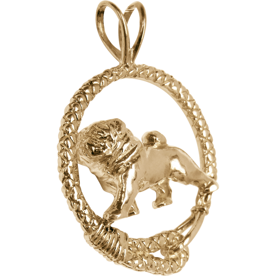 Solid 14K Gold Pug Leash Pendant