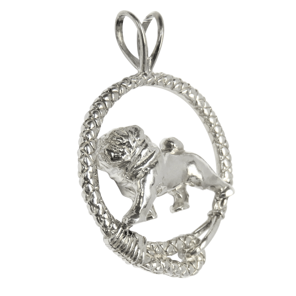 Pug in Solid Sterling Silver Leash Pendant