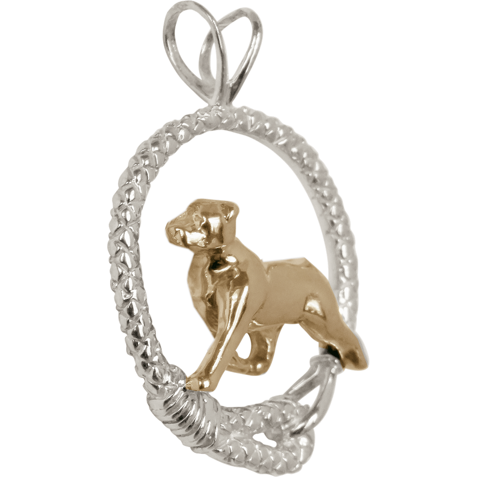 Solid 14K Gold Rottweiler in Sterling Silver Leash Pendant