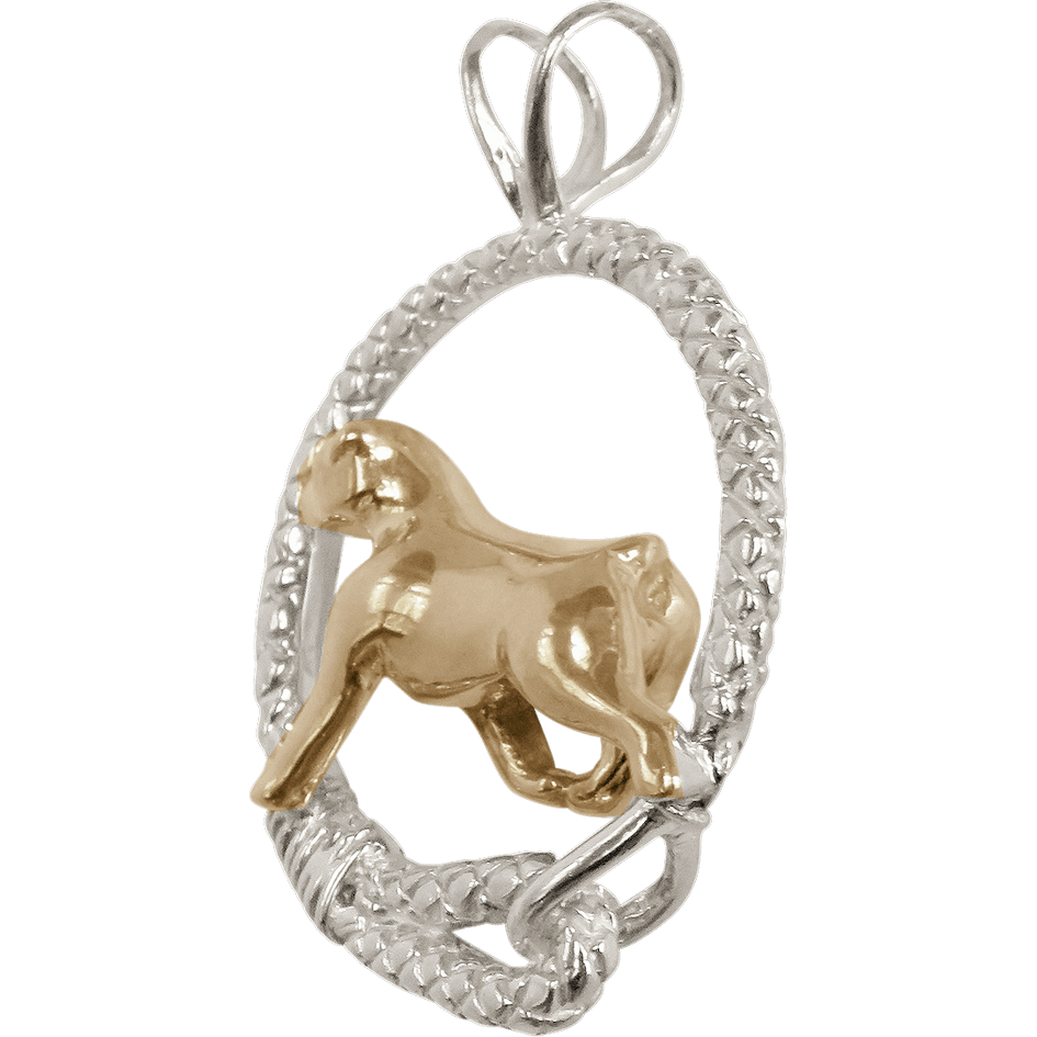Solid 14K Gold Rottweiler in Sterling Silver Leash Pendant