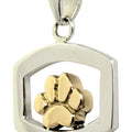 Solid 14K Gold Dog Paw in Sterling Silver Rectangle Pendant