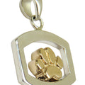 Solid 14K Gold Dog Paw in Sterling Silver Rectangle Pendant