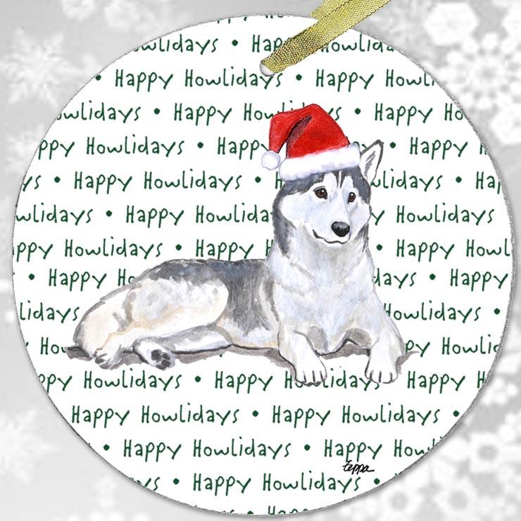 Siberian Husky "Happy Howlidays" Ornament