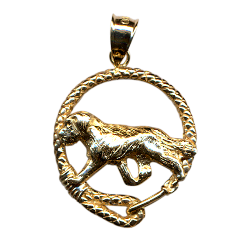 Solid 14K Gold Saint Bernard Leash Pendant