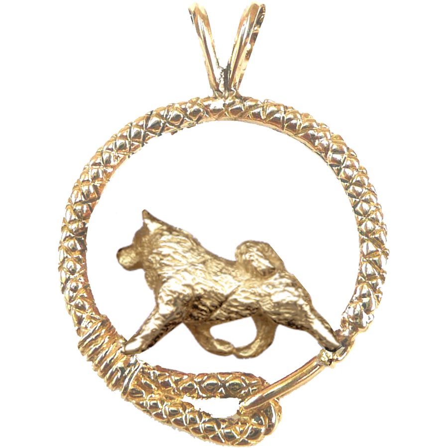 Solid 14K Gold Samoyed Leash Pendant