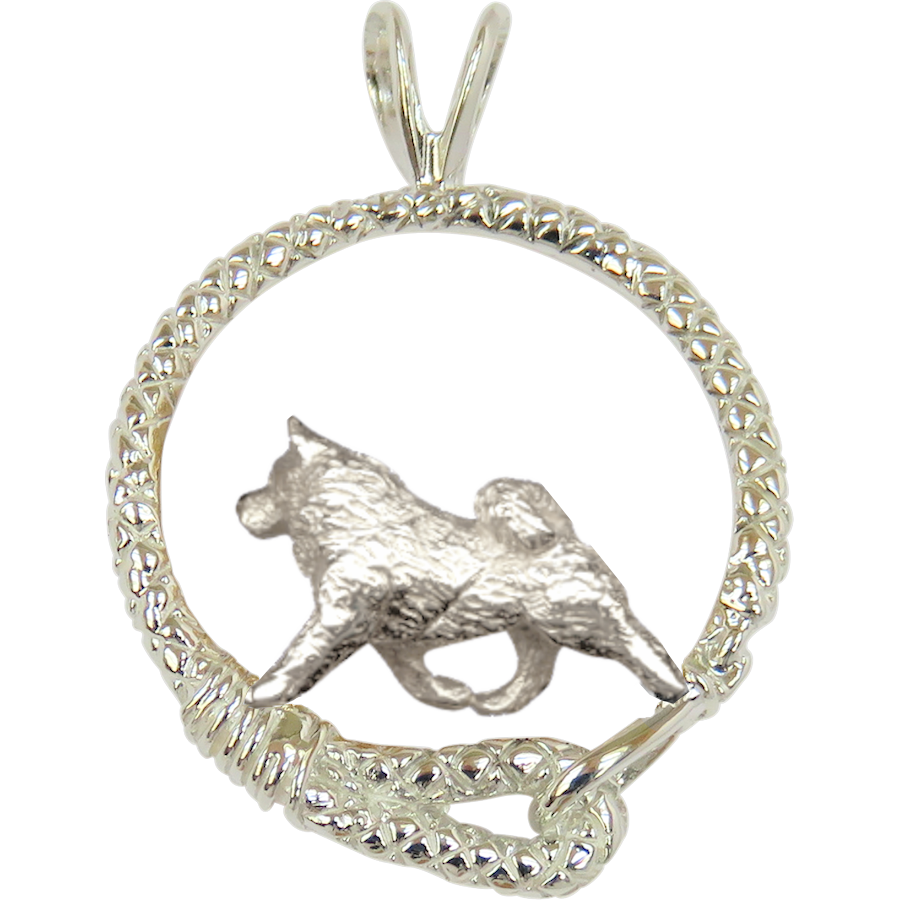 Samoyed in Solid Sterling Silver Leash Pendant