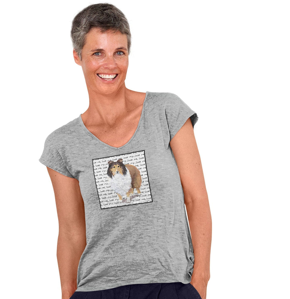 Shetland Sheepdog Love Text - Women's V-Neck T-Shirt