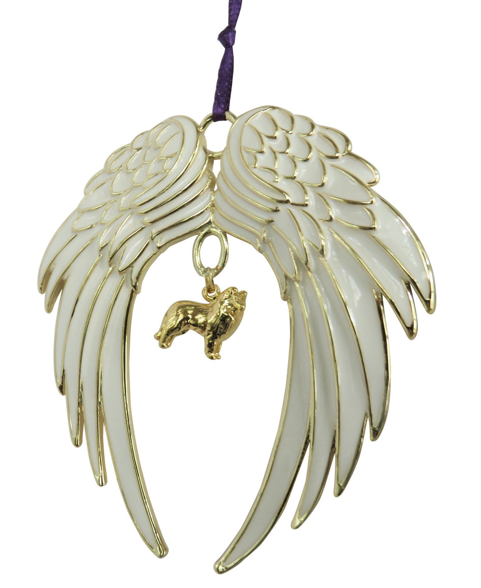 Shetland Sheepdog Gold Plated Holiday Angel Wing Ornament